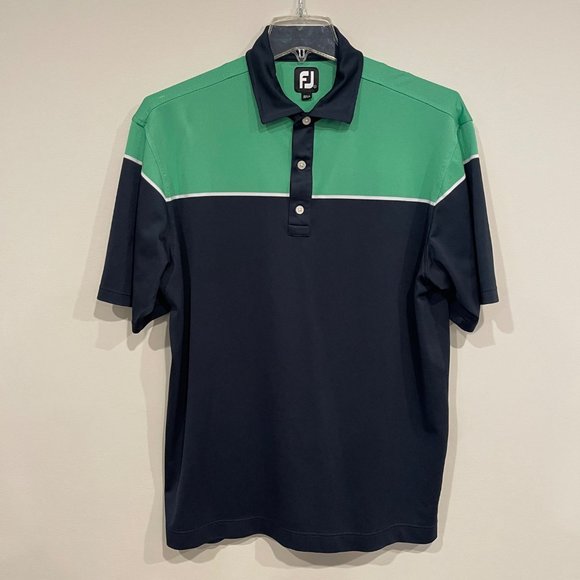 Footjoy FJ Men's Large (L) Solid Blue and Green Short-Sleeve Golf Polo Shirt - Picture 3 of 8